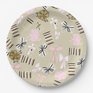 Pink & Gold Christmas Presents Patten Paper Plates