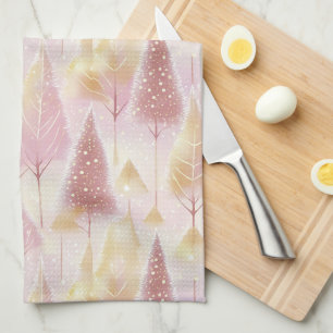 Pink Gold Christmas Reindeer Pattern#13 ID1009 Tea Towel