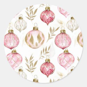 Pink Gold Christmas Vintage Ornaments Classic Round Sticker