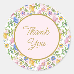 Pink Gold Colourful Floral Business Thank You  Classic Round Sticker