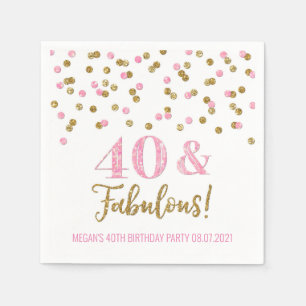 Pink Gold Confetti 40 & Fabulous Birthday Napkin
