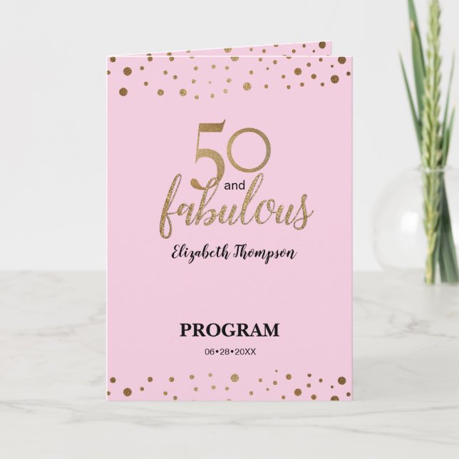 Pink Gold Confetti 50 and fabulous Birthday Program (Front)