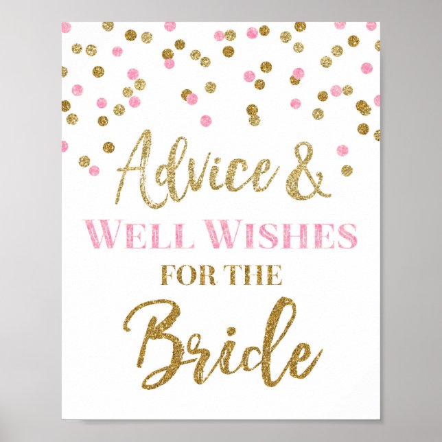 Pink Gold Confetti Advice for the Bride Sign (Front)