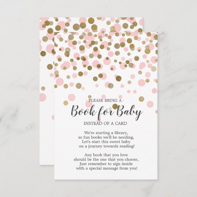 Pink Gold Confetti Baby Shower Book for Baby Invitation (Front/Back)