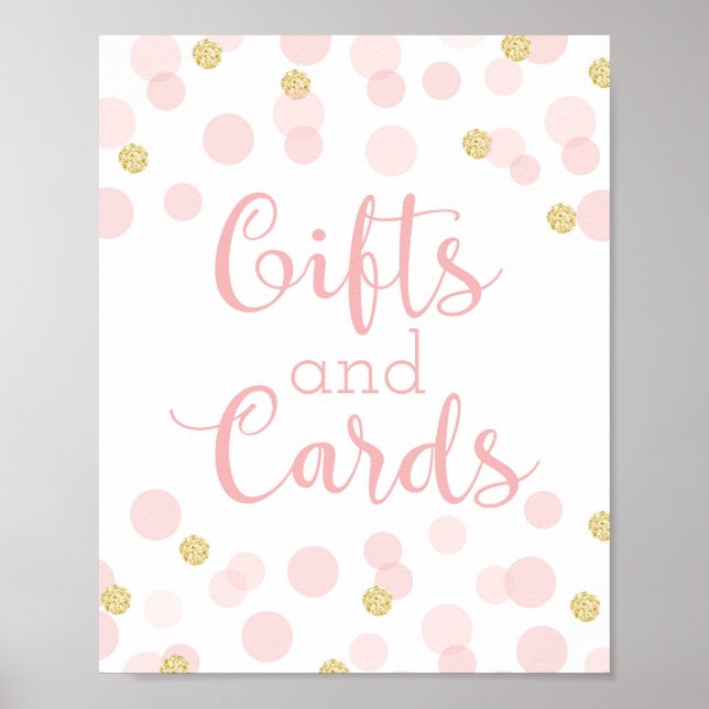 Pink Gold Confetti Baby Shower Gifts & Cards Sign (Front)