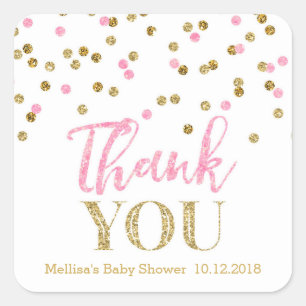 Pink Gold Confetti Baby Shower Thank You Sticker