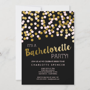 Pink   Gold Confetti Bachelorette Party Invitation