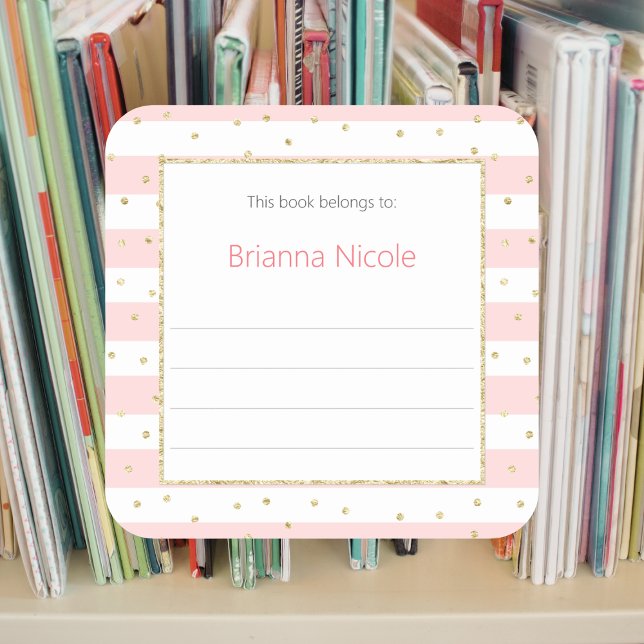 Pink Gold Confetti Bookplate Sticker (Creator Uploaded)