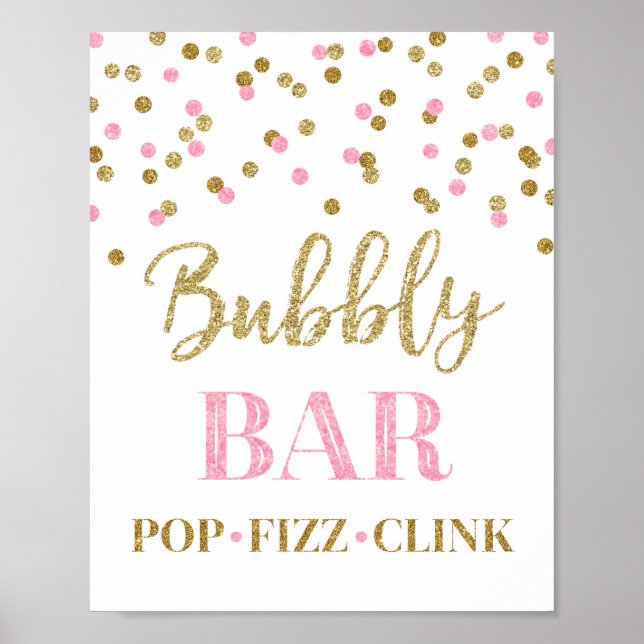 Pink Gold Confetti Bubbly Bar Sign (Front)