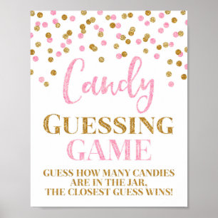 Pink Gold Confetti Candy Guessing Game Sign