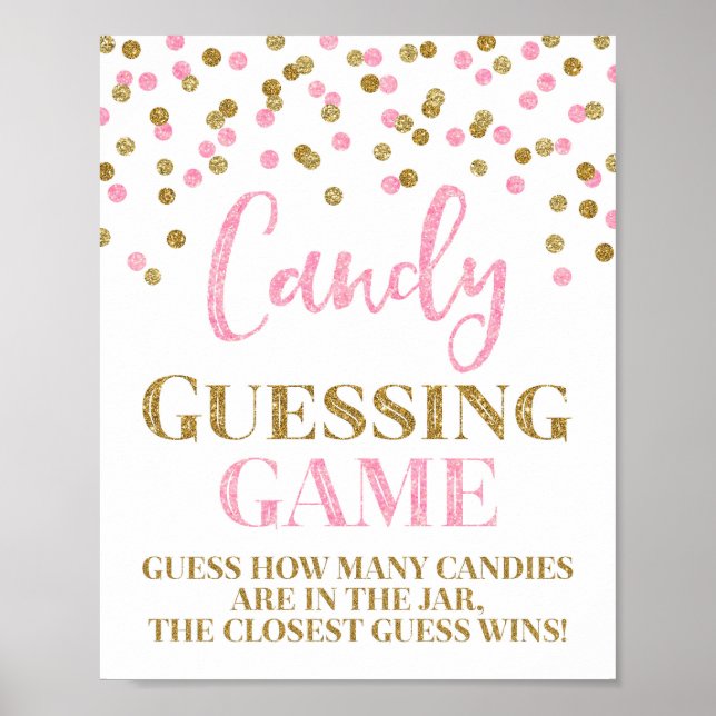 Pink Gold Confetti Candy Guessing Game Sign (Front)