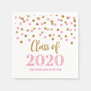 Pink Gold Confetti Class of 2020 Graduation Napkin