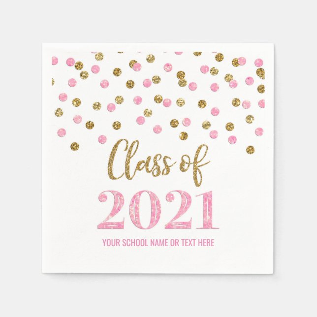 Pink Gold Confetti Class of 2021 Graduation Napkin (Front)