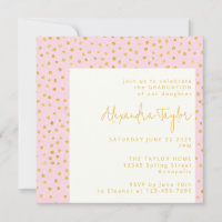 Pink Gold Confetti Cute Glam Dots Graduation Party
