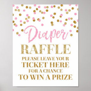 Pink Gold Confetti Diaper Raffle Baby Shower Sign