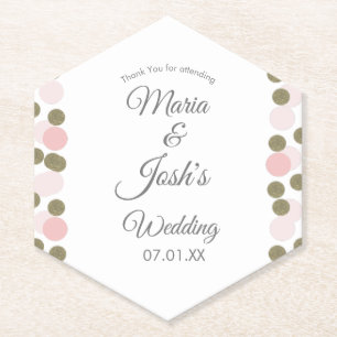 Pink Gold Confetti Dots Border Wedding   Paper Coaster