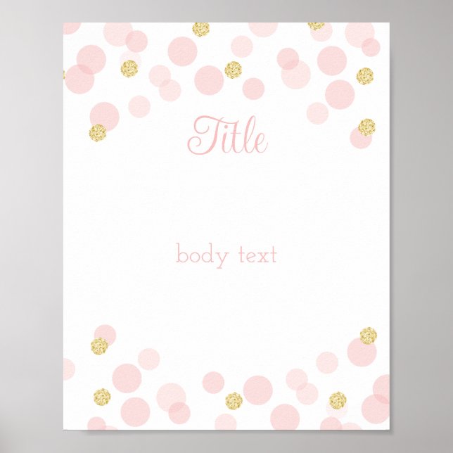 Pink Gold Confetti Dots Editable Party Sign (Front)