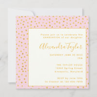 Pink Gold Confetti Dots Girl Graduation Party