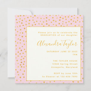 Pink Gold Confetti Dots Girl Graduation Party Invitation