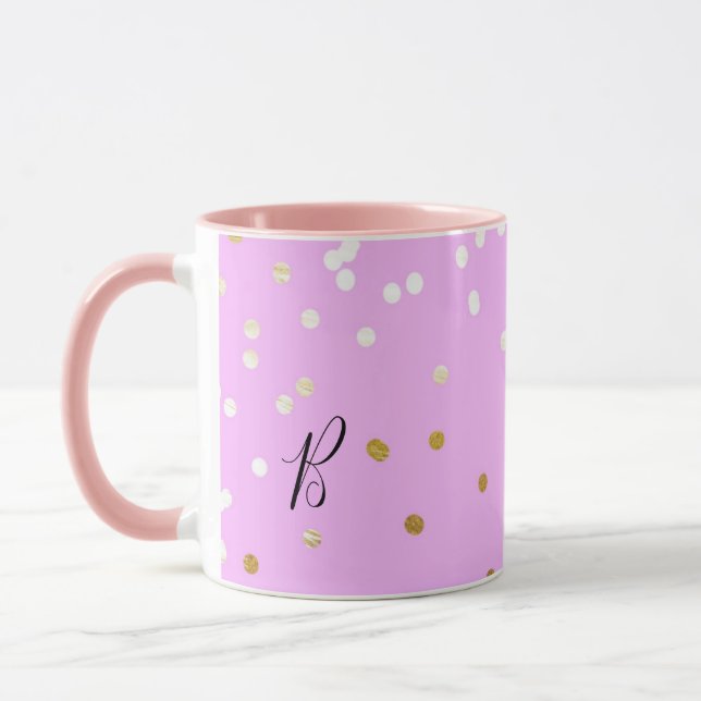 Pink & Gold Confetti Dots Modern Glamour Glam Mug (Left)