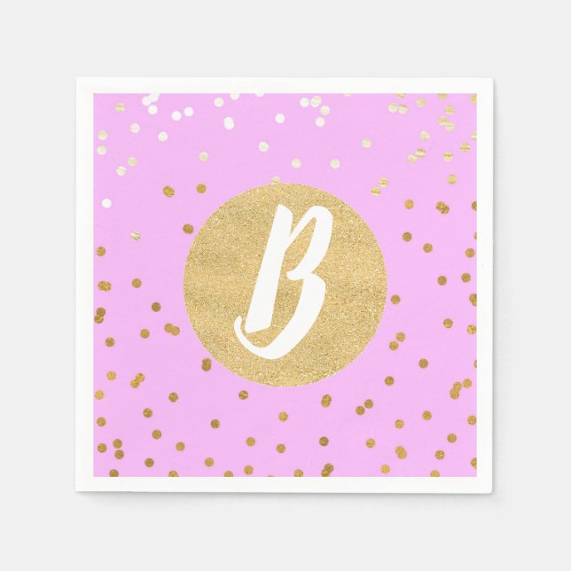Pink & Gold Confetti Dots Modern Glamour Glam Napkin (Front)