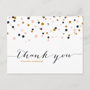 Pink & Gold Confetti Dots Thank You Postcard