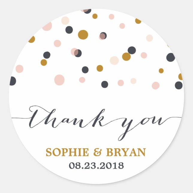Pink & Gold Confetti Dots Thank You Sticker (Front)