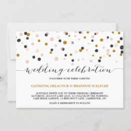 Pink & Gold Confetti Dots Wedding Invitation