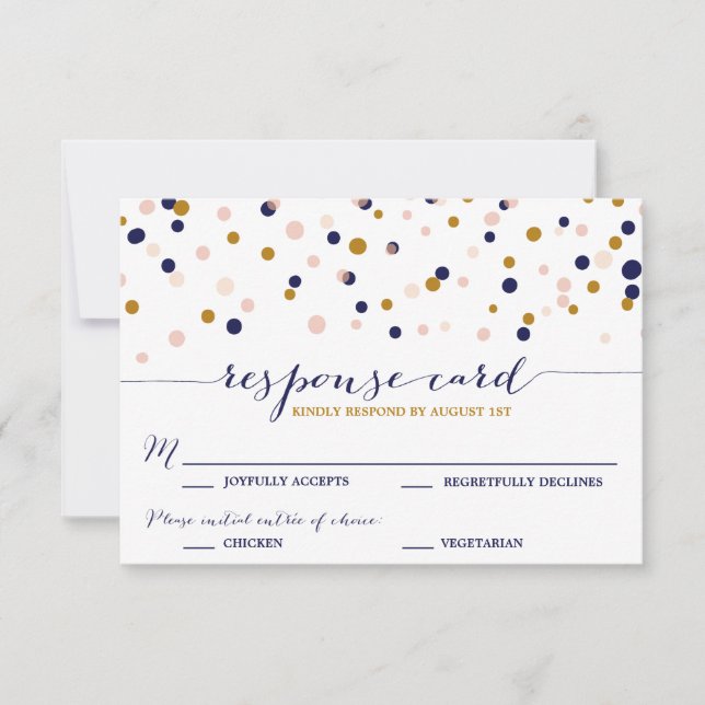 Pink & Gold Confetti Dots Wedding RSVP Card II (Front)