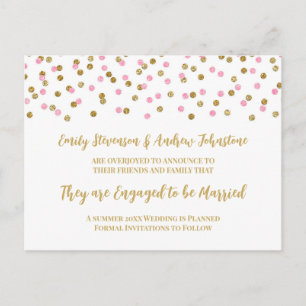 Pink Gold Confetti Engagement Announcement