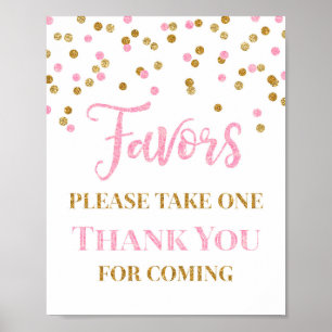 Pink Gold Confetti Favours Baby Shower Sign