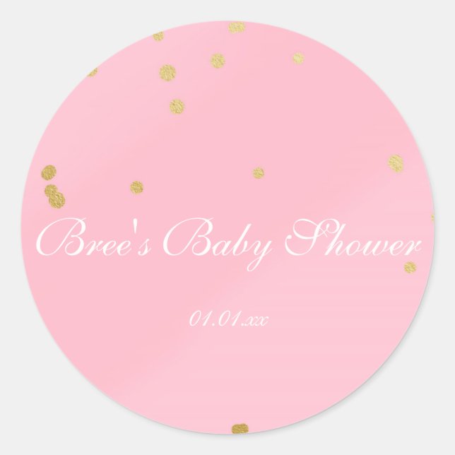 Pink & Gold Confetti Glam Shower Favour Sticker (Front)