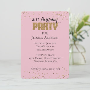 Pink Gold Confetti Glitter Birthday Invitation