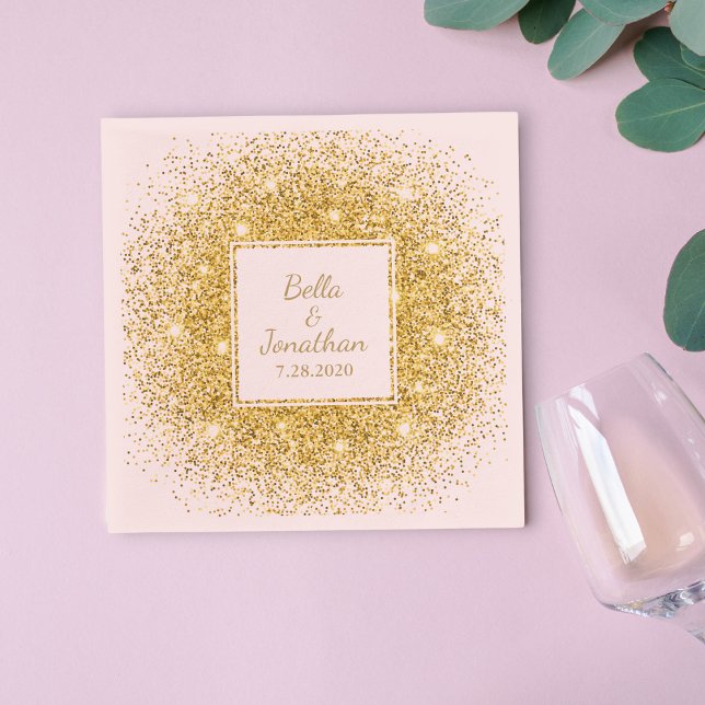 Pink, Gold Confetti Glitter Elegant Wedding Custom Napkin (Creator Uploaded)