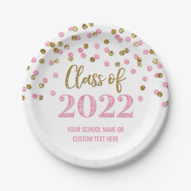 Pink Gold Confetti Graduation 2022 Paper Plate (Front)