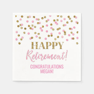 Pink Gold Confetti Happy Retirement Napkin