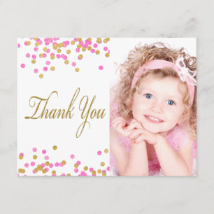 Pink Gold Confetti Photo Thank You Cards