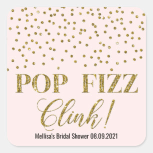 Pink Gold Confetti Pop Fizz Clink Bridal Shower Square Sticker