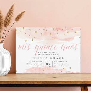 Pink & Gold Confetti Pop Watercolor Quinceanera Invitation