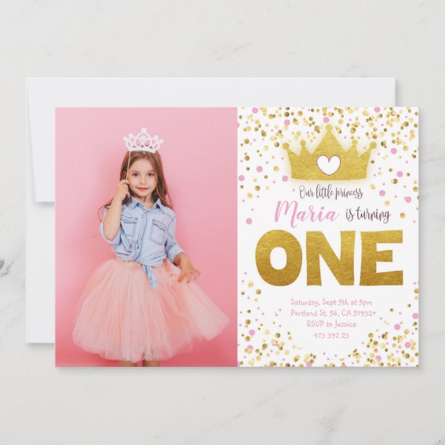Pink Gold Confetti Princess Birthday Invitation  (Front)