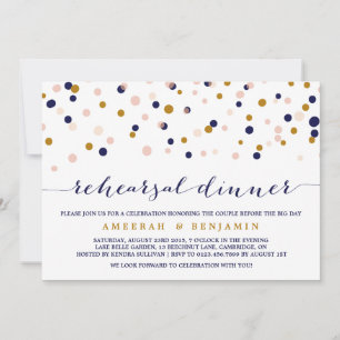 Pink & Gold Confetti Rehearsal Dinner Invitation