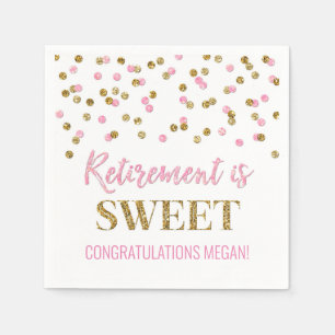 Pink Gold Confetti Retirement is Sweet Napkin