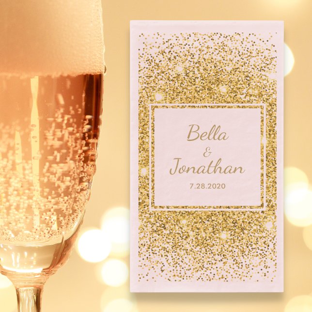 Pink Gold Confetti Romantic Elegant Wedding Custom Napkin (Creator Uploaded)