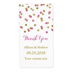Pink Gold Confetti Wedding Labels