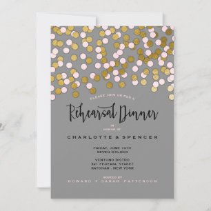 Pink Gold Confetti Wedding Rehearsal Dinner Invitation