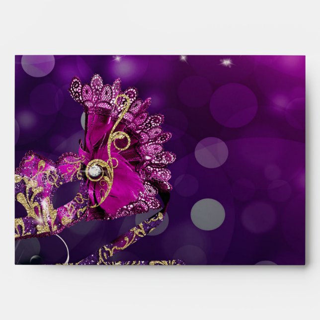 Pink & Gold Costume Masquerade Mask Birthday Party Envelope (Front)