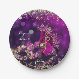 Pink & Gold Costume Masquerade Mask Birthday Party Paper Plate