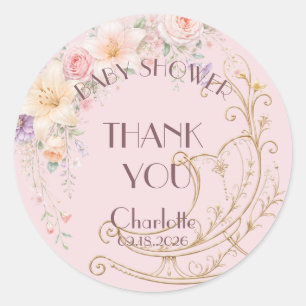 Pink Gold Cradle Baby Shower Thank You Favour Stic Classic Round Sticker