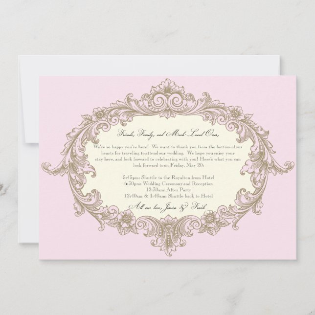 Pink Gold Cream Vintage Frame Wedding Welcome (Front)