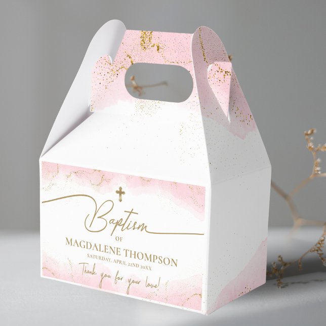 Pink Gold Cross Thank You Girl Baptism  Favour Box (Creator Uploaded)